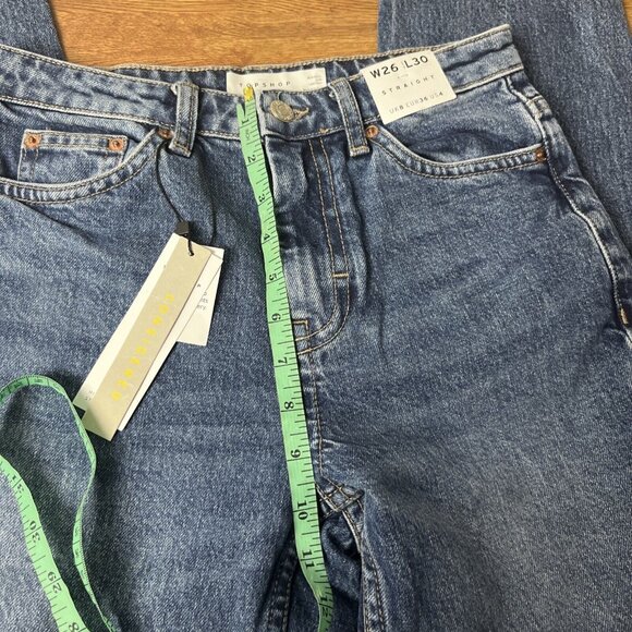 New Topshop Raw Hem Crop Straight Leg Jeans Women's 26 x 30 Blue Denim - Picture 9 of 9